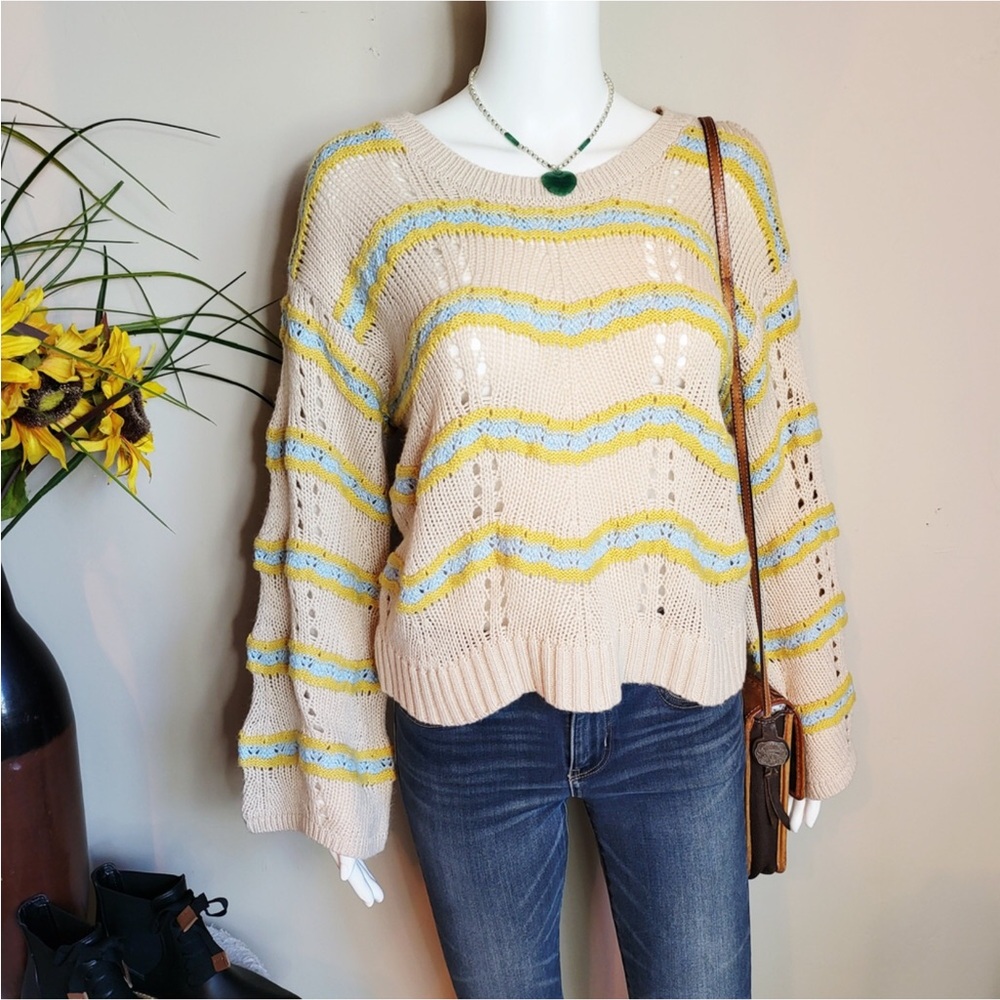 Anthro Crochet Textured Sweater Cottagecore Grannycore Alya